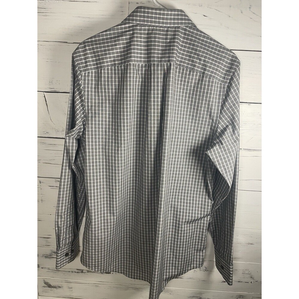 BANANA REPUBLIC shirt Men's Medium 15-15.5 Grey Plaid button up long sleeve - Picture 3 of 3